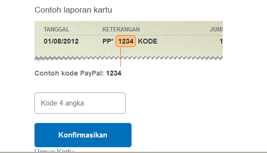 memasukan kode verifikasi paypal