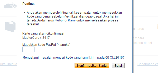 memasukkan kode paypal