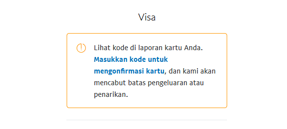 klik masukkan kode untuk mengonfirmasi kartu