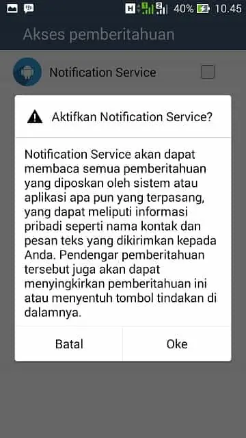 aktifkan notofikasi service