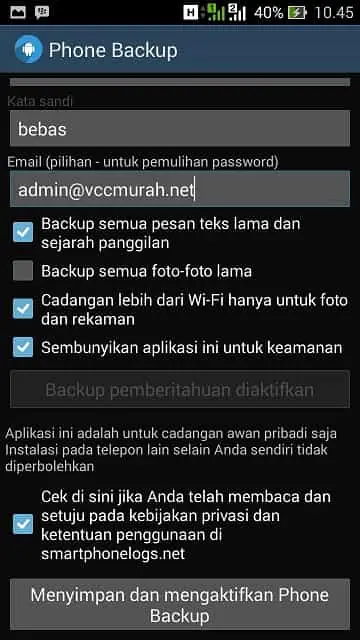 cek jika setuju dengan kebijakan privasi dan ketentuan pengguna msarthphonelogs