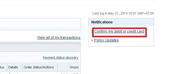 konfirmasikan kartu kredit atau debit