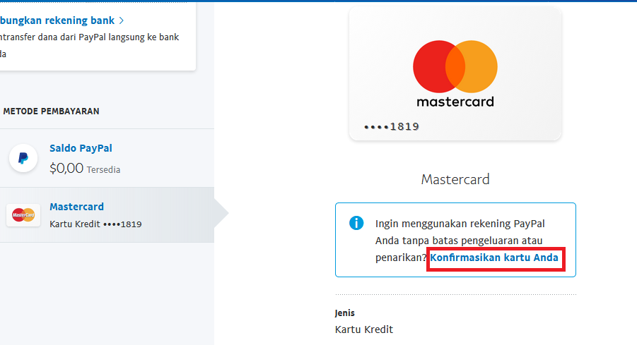 konfirmasikan kartu saya